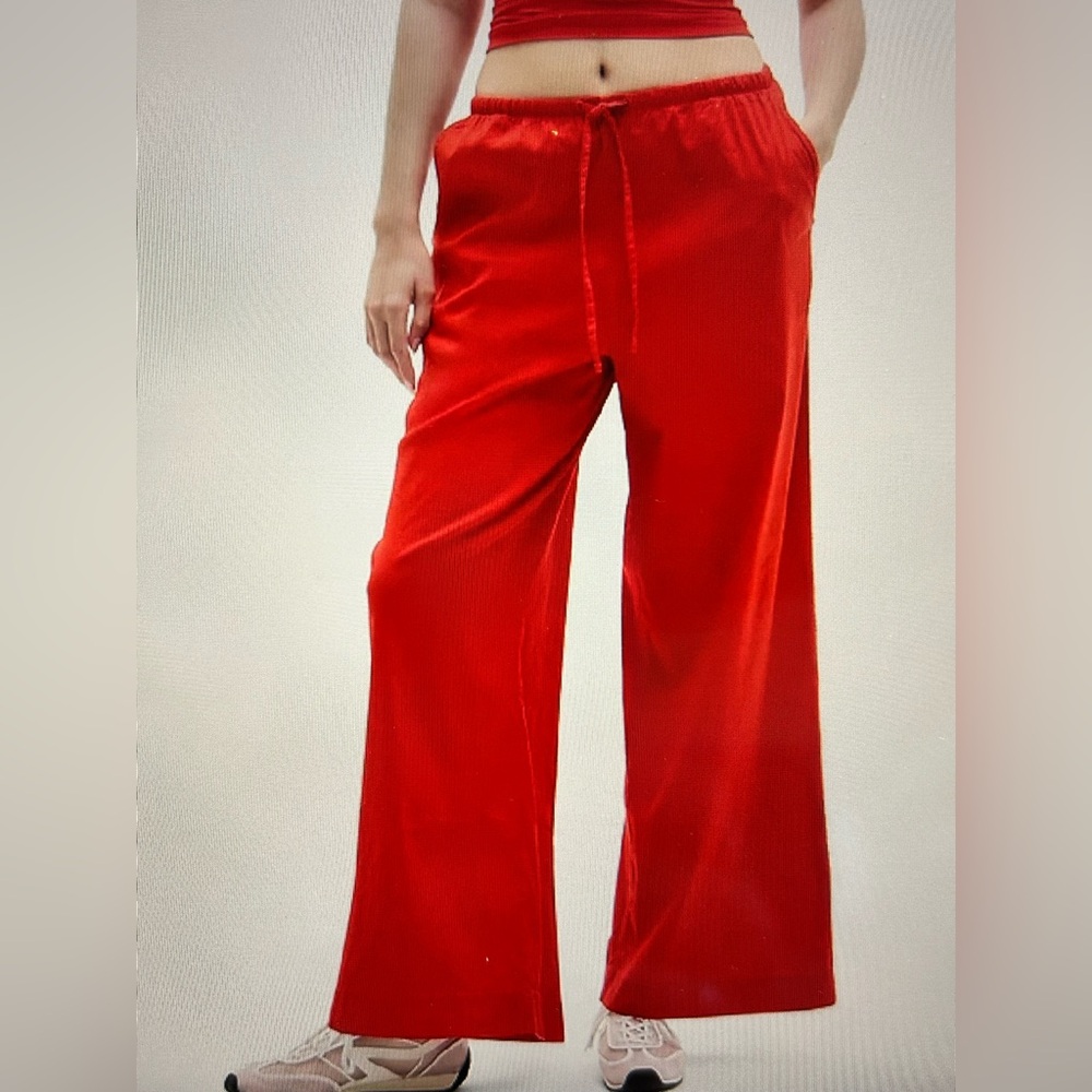 NWT Athleta Women's Cardinal Red Wide-Leg Linen Pants- PETITE
